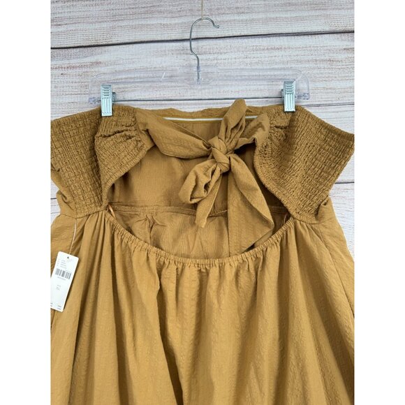 Maeve Anthropologie High Low Strapless Midi Dress Women's XL Gold BOHO NEW - Picture 6 of 13